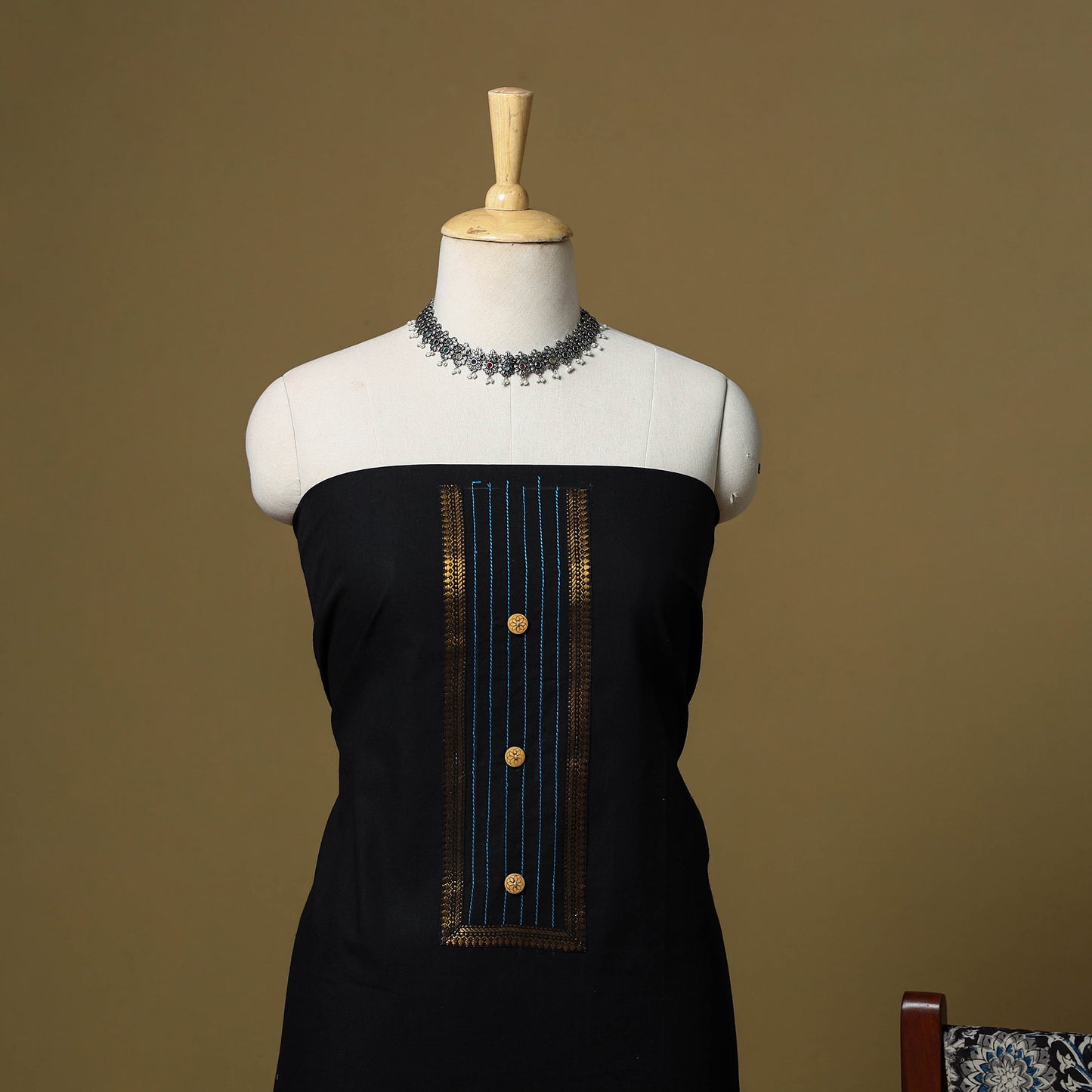 Black - Plain Cotton 3pc Unstitched Dress Material 07