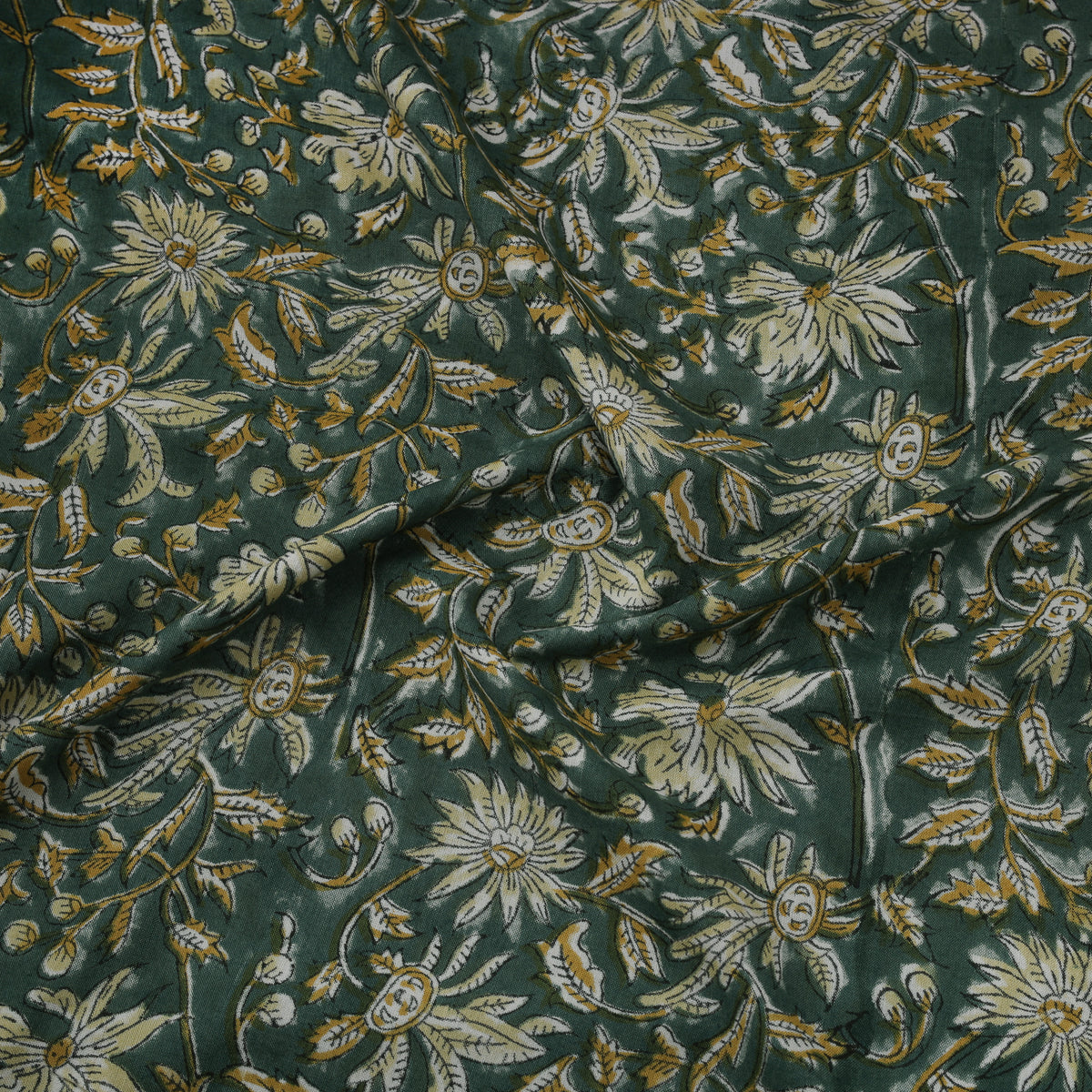Floral Hand Block Sanganeri Print Linen Fabric 02