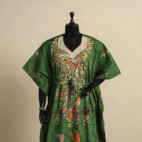 Green - cotton hand batik kaftan with tie-up waist (long)