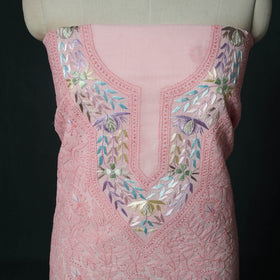 Lucknow Chikankari Parsi Style Hand Embroidered Pure Mul Cotton Unstitched Kurta Material (2.8M) 12