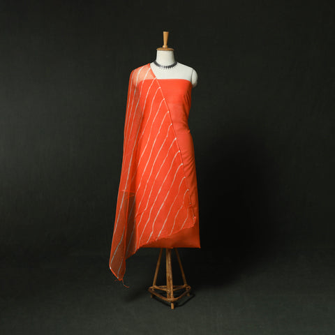 Shibori Tie-Dye Kota Doria Cotton 3pc Unstitched Dress Material Suit Set 06