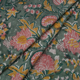 Floral Hand Block Sanganeri Print Linen Fabric 04