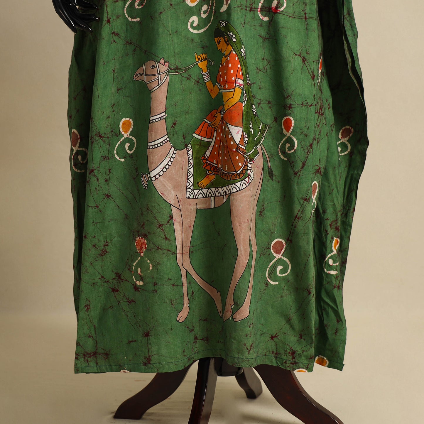 Green - cotton hand batik kaftan with tie-up waist (long)
