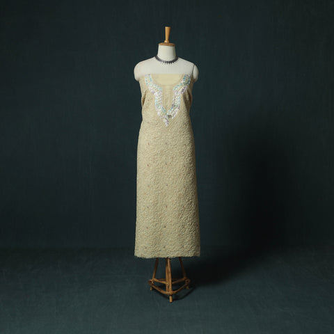 Lucknow Chikankari Parsi Style Hand Embroidered Pure Mul Cotton Unstitched Kurta Material (2.8M) 13