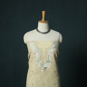 Lucknow Chikankari Parsi Style Hand Embroidered Pure Mul Cotton Unstitched Kurta Material (2.8M) 13