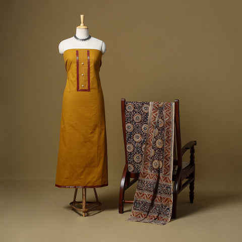 Yellow - Plain Cotton 3pc Unstitched Dress Material 08