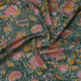 Floral Hand Block Sanganeri Print Linen Fabric 04