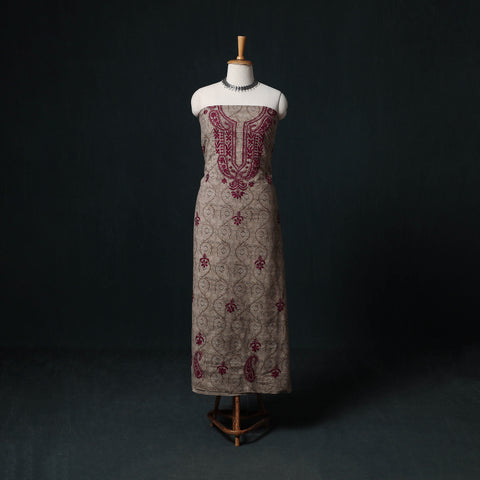 Brown - Chikankari Hand Embroidered Cotton Unstitched Kurta Material (3M) 20