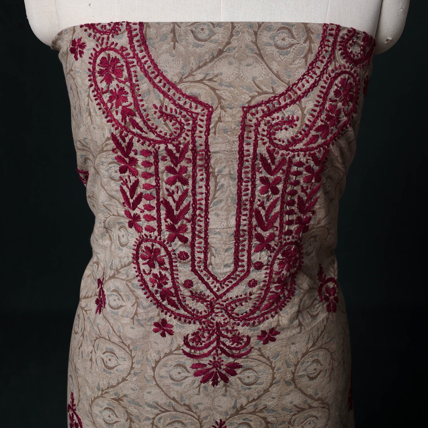 Chikankari Hand Embroidered Cotton Unstitched Kurta Material (3M) 20