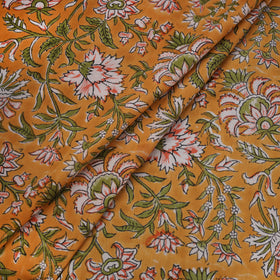Floral Hand Block Sanganeri Print Linen Fabric 05