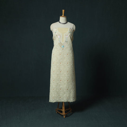 Lucknow Chikankari Parsi Style Hand Embroidered Pure Mul Cotton Unstitched Kurta Material (2.8M) 14