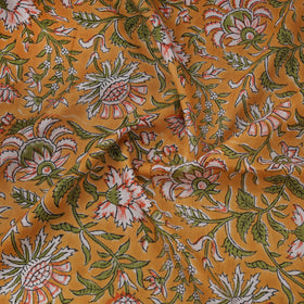 Floral Hand Block Sanganeri Print Linen Fabric 05