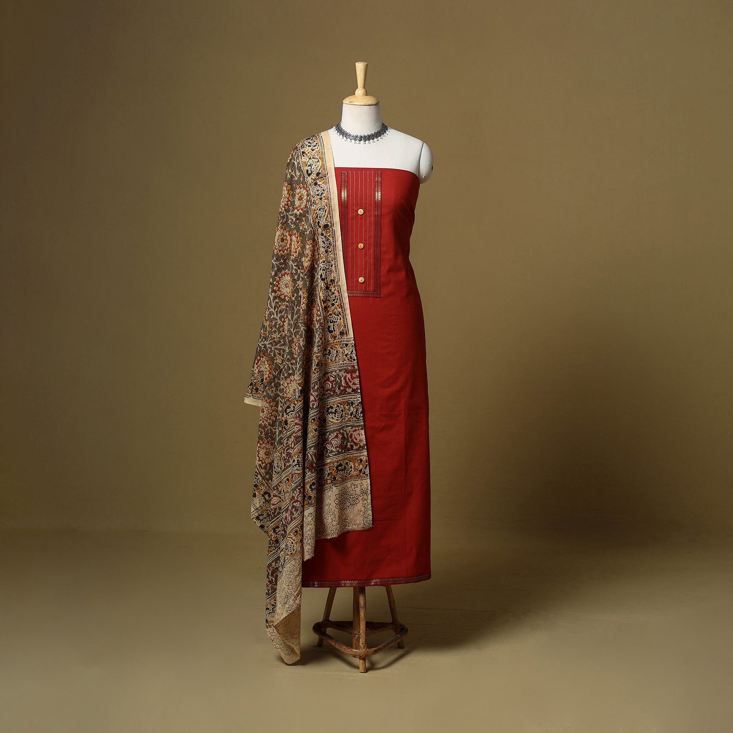 Red - Plain Cotton 3pc Unstitched Dress Material 09