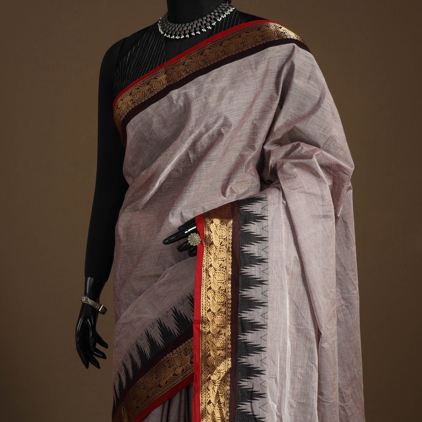 Grey Kandangi Chettinad Cotton Saree with Border