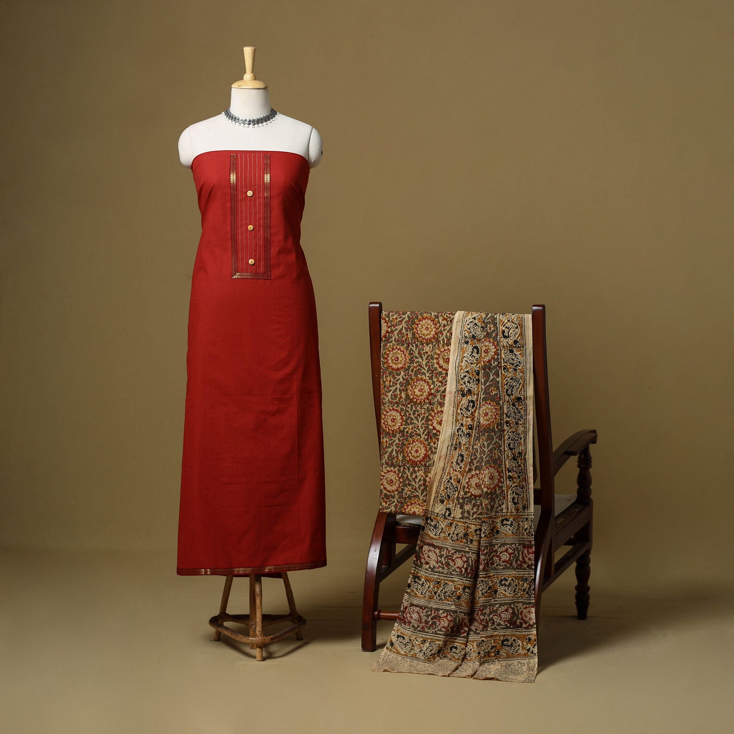 Red - Plain Cotton 3pc Unstitched Dress Material 09