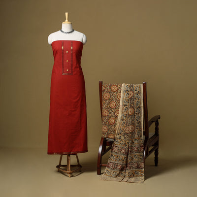 Red - Plain Cotton 3pc Unstitched Dress Material 09