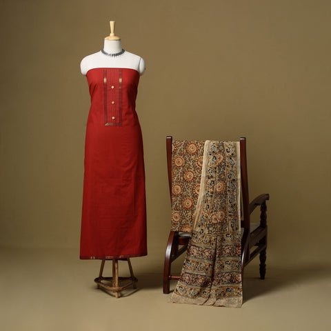 Red - Plain Cotton 3pc Unstitched Dress Material 09