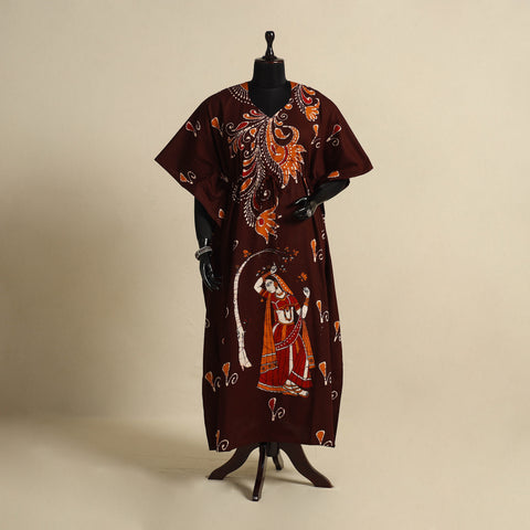 Maroon - cotton hand batik kaftan with tie-up waist (long)