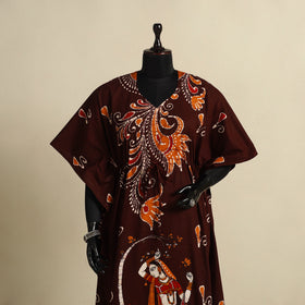 Maroon - cotton hand batik kaftan with tie-up waist (long)