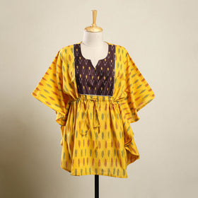 Buy Yellow Pochampally Ikat Patchwork Cotton Kaftan