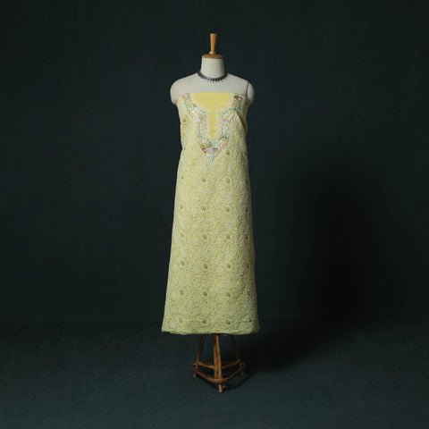Lucknow Chikankari Parsi Style Hand Embroidered Pure Mul Cotton Unstitched Kurta Material (2.8M) 15