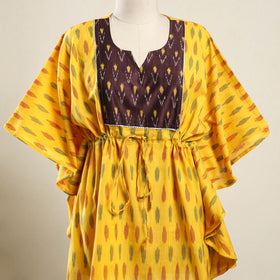 Buy Yellow Pochampally Ikat Patchwork Cotton Kaftan