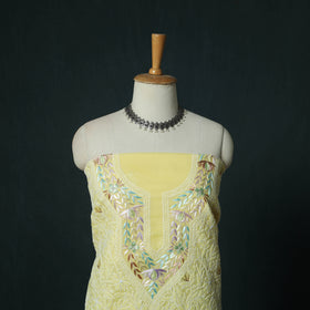 Lucknow Chikankari Parsi Style Hand Embroidered Pure Mul Cotton Unstitched Kurta Material (2.8M) 15
