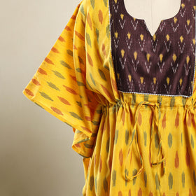 Buy Yellow Pochampally Ikat Patchwork Cotton Kaftan