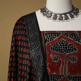 Bagru Hand Block Print Natural Dyed Modal Silk 2pc Unstitched Dress Material Kurta Set 01
