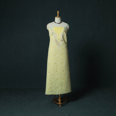 Lucknow Chikankari Parsi Style Hand Embroidered Pure Mul Cotton Unstitched Kurta Material (2.8M) 16