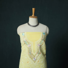 Lucknow Chikankari Parsi Style Hand Embroidered Pure Mul Cotton Unstitched Kurta Material (2.8M) 16