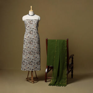 Warli Block Print Cotton 3pc Unstitched Dress Material 11