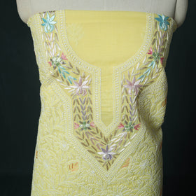 Lucknow Chikankari Parsi Style Hand Embroidered Pure Mul Cotton Unstitched Kurta Material (2.8M) 16