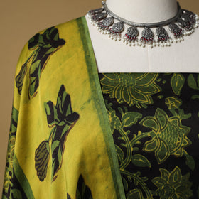 Bagru Hand Block Print Natural Dyed Modal Silk 2pc Unstitched Dress Material Kurta Set 02
