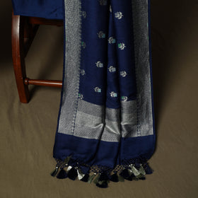 Blue - Banarasi Handwoven Katan Mulberry Silk Zari Work 3pc Unstitched Dress Material Suit Set 03