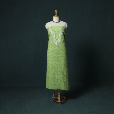 Lucknow Chikankari Parsi Style Hand Embroidered Pure Mul Cotton Unstitched Kurta Material (2.8M) 17
