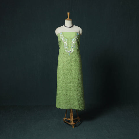 Lucknow Chikankari Parsi Style Hand Embroidered Pure Mul Cotton Unstitched Kurta Material (2.8M) 17