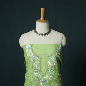 Lucknow Chikankari Parsi Style Hand Embroidered Pure Mul Cotton Unstitched Kurta Material (2.8M) 17