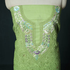 Lucknow Chikankari Parsi Style Hand Embroidered Pure Mul Cotton Unstitched Kurta Material (2.8M) 17