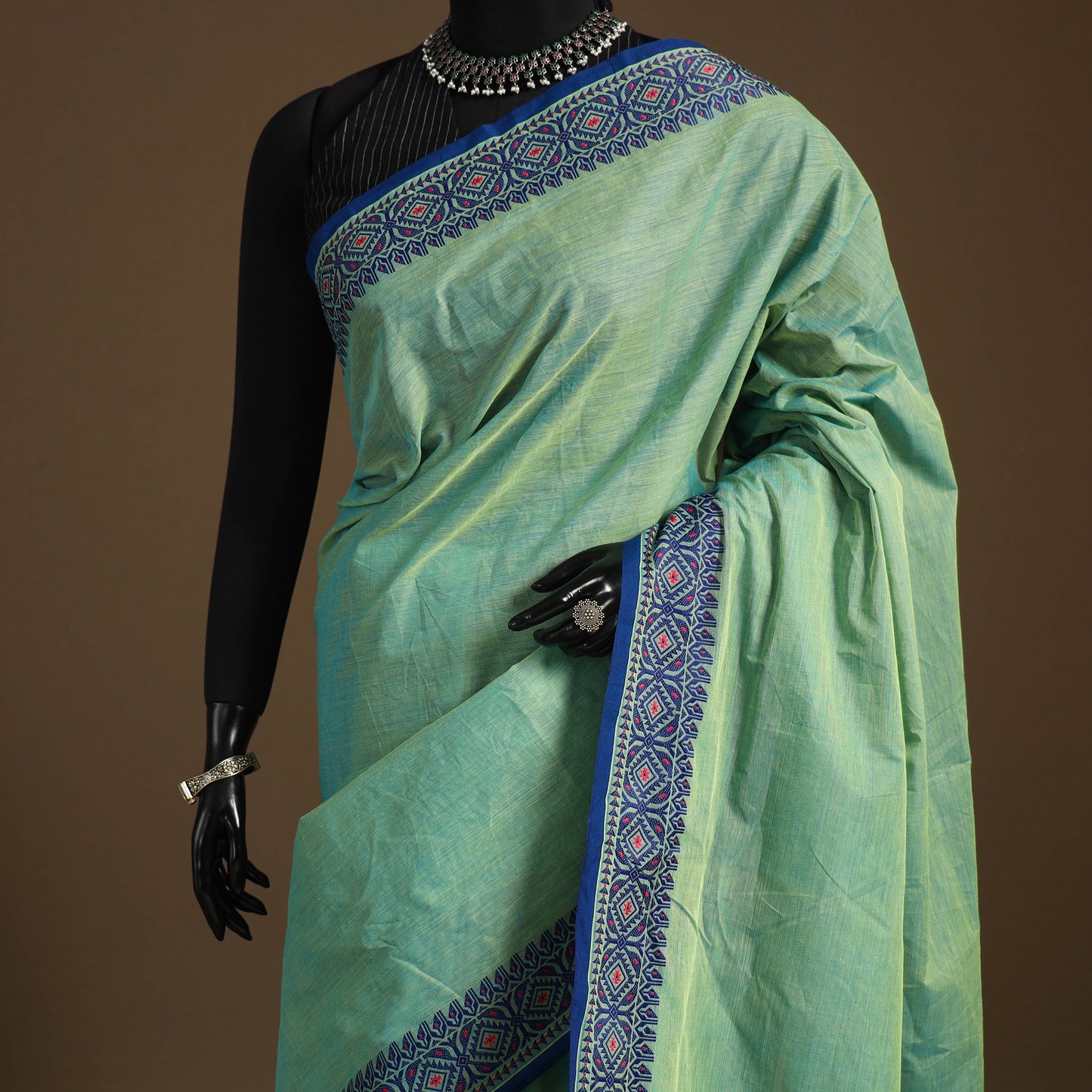 Green Kandangi Chettinad Cotton Saree with Border