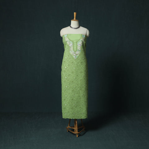 Lucknow Chikankari Parsi Style Hand Embroidered Pure Mul Cotton Unstitched Kurta Material (2.8M) 18