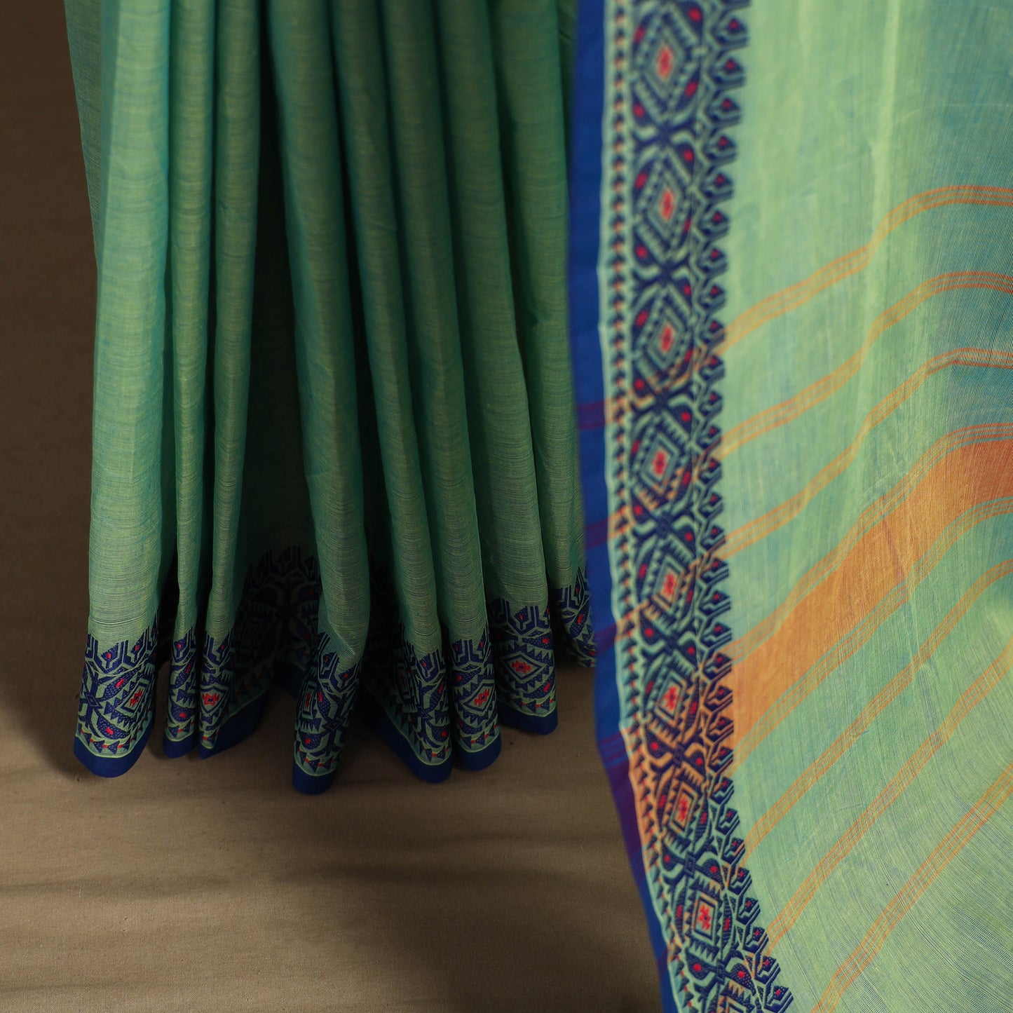 Green Kandangi Chettinad Cotton Saree with Border