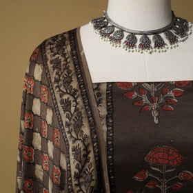Bagru Hand Block Print Natural Dyed Modal Silk 2pc Unstitched Dress Material Kurta Set 04