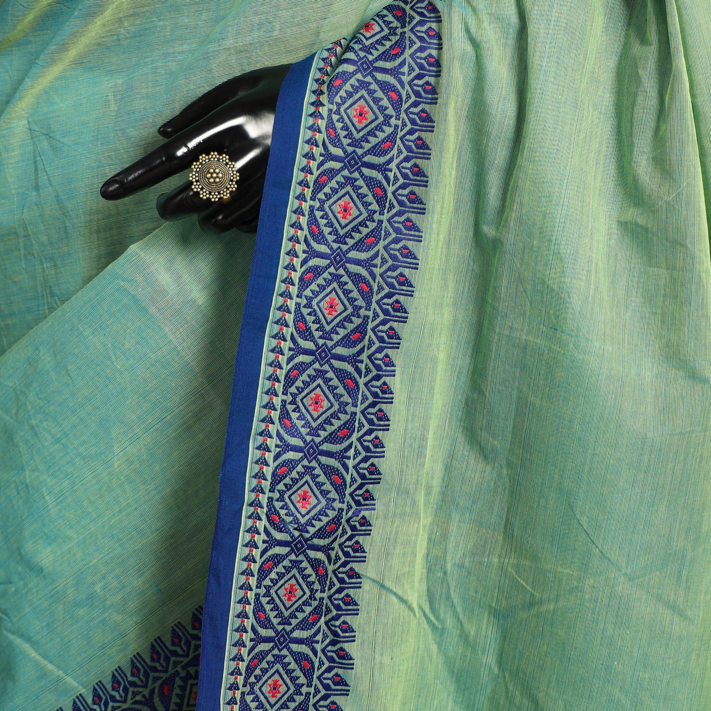 Green Kandangi Chettinad Cotton Saree with Border