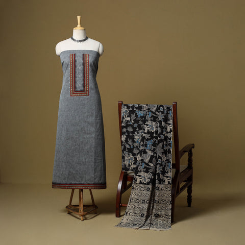 Grey - Plain Cotton 3pc Unstitched Dress Material 14