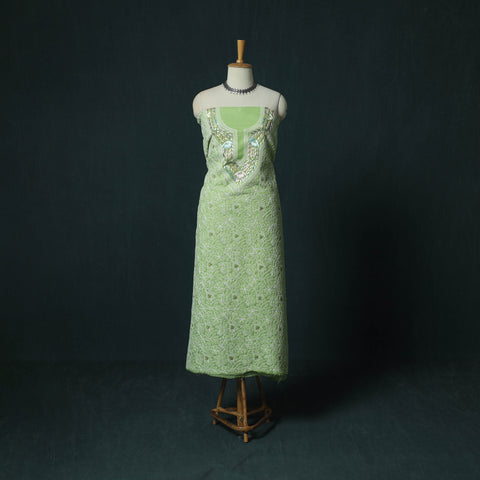 Lucknow Chikankari Parsi Style Hand Embroidered Pure Mul Cotton Unstitched Kurta Material (2.8M) 19
