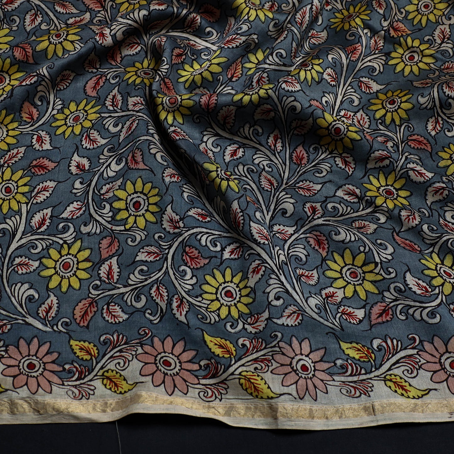 Handpainted Chanderi Silk Kalamkari Blouse Piece 28