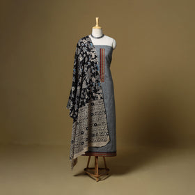 Grey - Plain Cotton 3pc Unstitched Dress Material 14