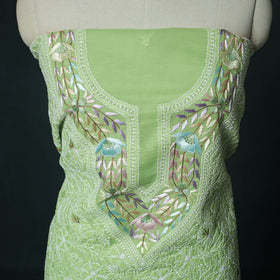 Lucknow Chikankari Parsi Style Hand Embroidered Pure Mul Cotton Unstitched Kurta Material (2.8M) 19