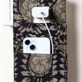 Black Hand Batik Printed Cotton Mobile Charging Holder 